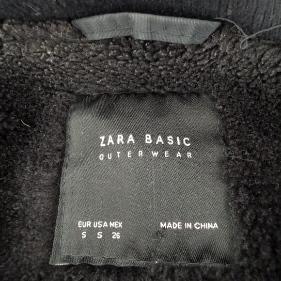 Zara Basic Outerwear Parka Hooded Black Coat with Gold Accents Womens Small - Picture 8 of 10